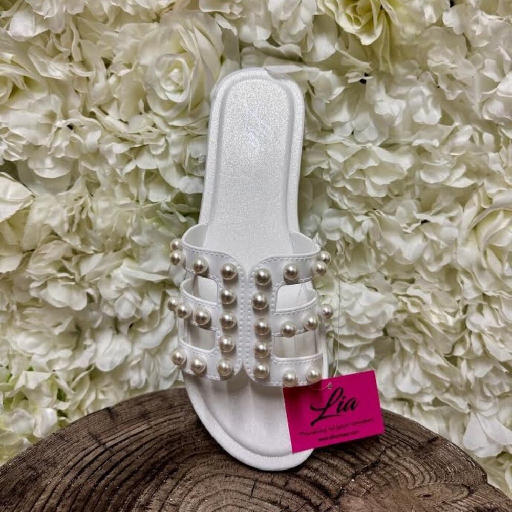 White Sandals with Pearl Details